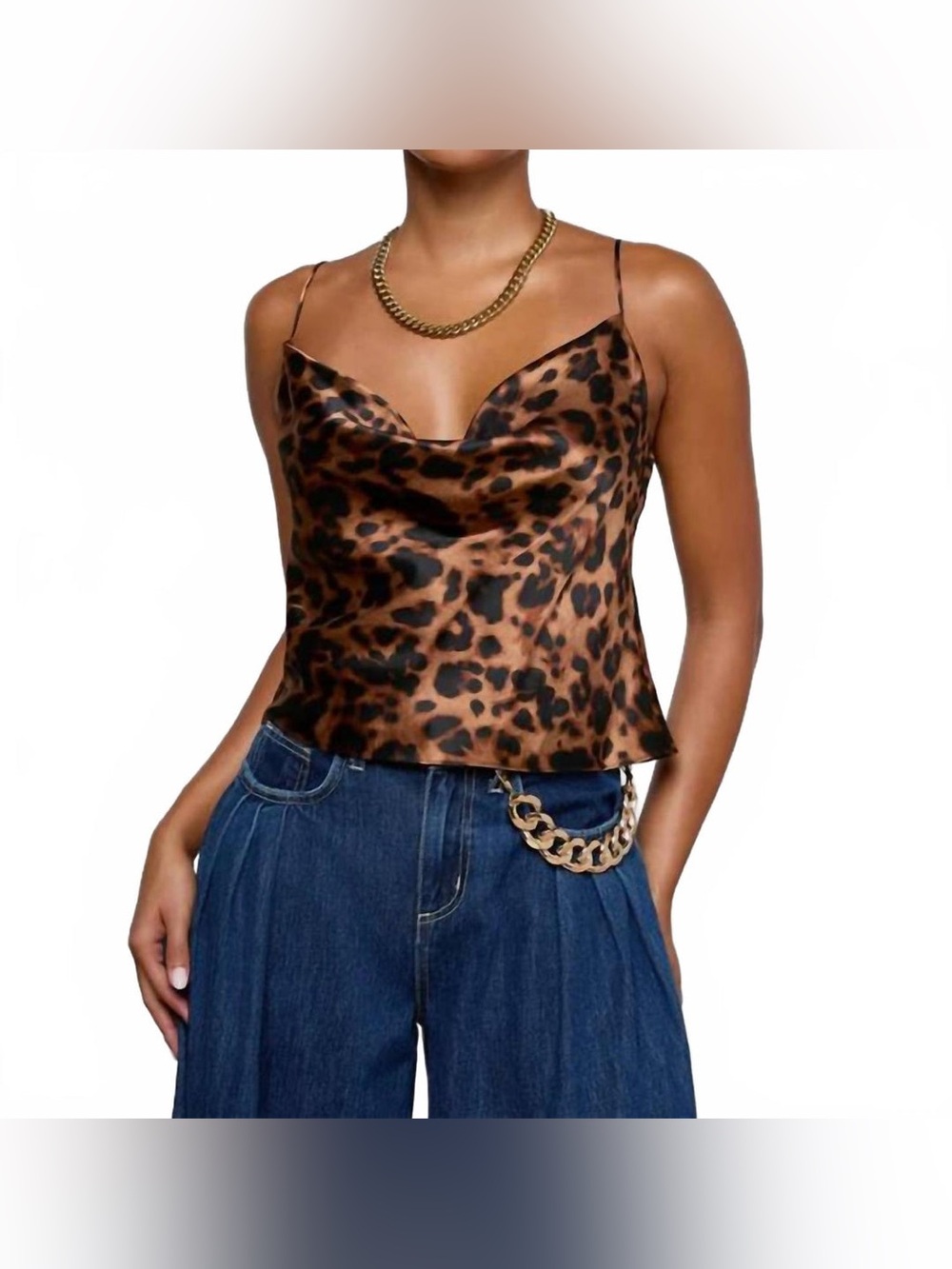 L'AGENCE Calista Cowl Neck Cami Top In Brown Multi Leopard
